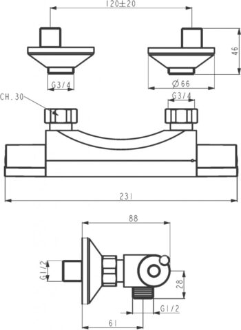 NOVASERVIS - Sprchová termostatická batéria 120 mm Aqualight chróm 2564/1,0