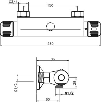 NOVASERVIS - Sprchová termostatická batéria 150 mm Aquamat chróm 2660/1,0