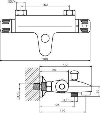 NOVASERVIS - Vaňová batéria termostatická bez príslušenstva 150 mm 2620/1,0