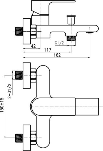 NOVASERVIS - Vaňová nástenná batéria bez sprchovej súpravy 150 mm 41020/1,0