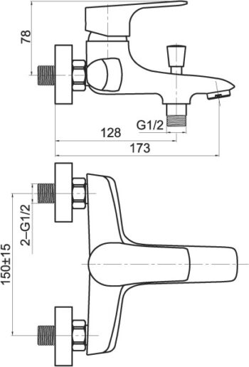 NOVASERVIS - Vaňová nástenná batéria bez sprchovej súpravy 150 mm 97020/1,0
