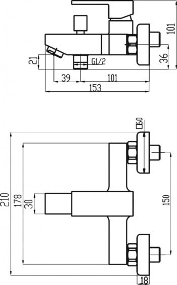 NOVASERVIS - Vaňová nástenná batéria bez sprchovej súpravy 150 mm 98820/1,0