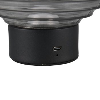 Nabíjacia stolová lampa Earl LED, čierna/dymová, výška 14,5 cm, sklo