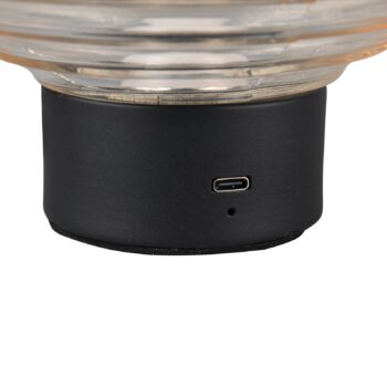 Nabíjacia stolová lampa Earl LED, čierna/jantárová, výška 14,5 cm, sklo