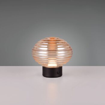 Nabíjacia stolová lampa Earl LED, čierna/jantárová, výška 14,5 cm, sklo