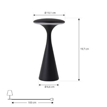 Nabíjacia stolová lampa Lindby LED Evelen, čierna, IP54, CCT