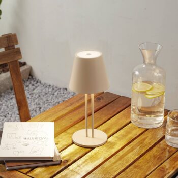 Nabíjacia stolová lampa Lindby LED Janea TWIN, béžová, kov