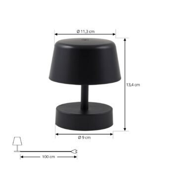 Nabíjacia stolová lampa Lindby LED Nalani, výška 13 cm, IP44, stmievateľná