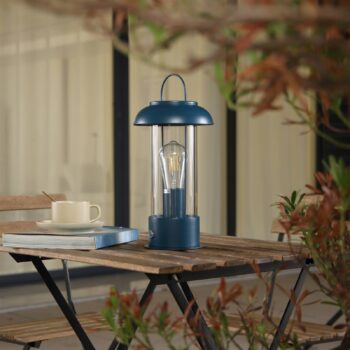 Nabíjacia stolová lampa Lindby Yvette, modrá, IP44, dotykový stmievač