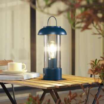 Nabíjacia stolová lampa Lindby Yvette, modrá, IP44, dotykový stmievač