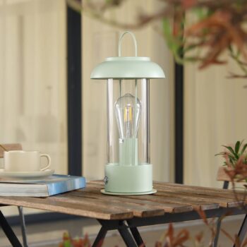 Nabíjacia stolová lampa Lindby Yvette, zelená, IP44, dotykový stmievač
