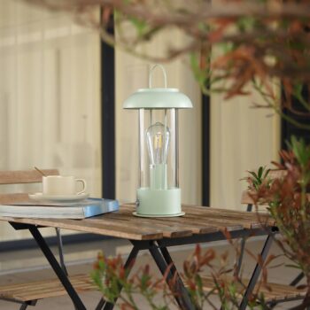 Nabíjacia stolová lampa Lindby Yvette, zelená, IP44, dotykový stmievač