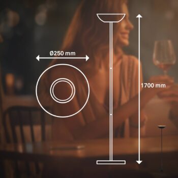 Nabíjateľná stojacia lampa Estate LED, čierna, dotykový stmievač, USB kábel