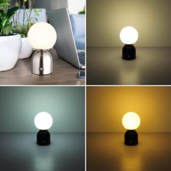 Nabíjateľná stolná lampa Julsy LED, niklová farba, výška 21 cm, CCT