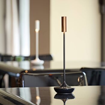 Nabíjateľná stolná lampa Nucandle LED, čierna/medená, IP54, stmievateľná