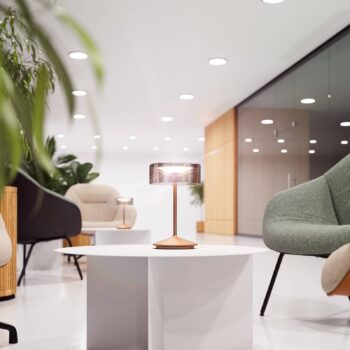 Nabíjateľná stolná lampa Numotion LED, bronzová, sklo, IP54, stmievateľná