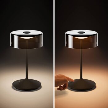 Nabíjateľná stolná lampa Numotion LED, čierna, sklo, IP54, stmievateľná