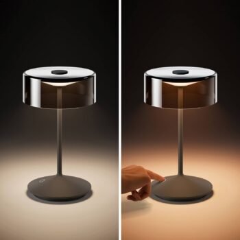 Nabíjateľná stolná lampa Numotion LED, grafitová, sklo, IP54, stmievateľná
