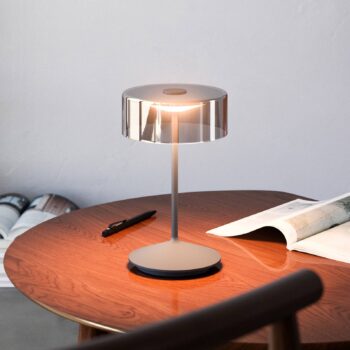 Nabíjateľná stolná lampa Numotion LED, grafitová, sklo, IP54, stmievateľná