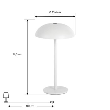 Nabíjateľná stolová lampa Arcchio LED Thenra, biela, nástenný držiak
