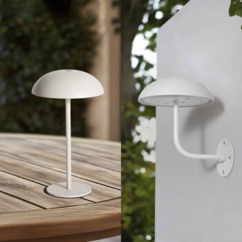 Nabíjateľná stolová lampa Arcchio LED Thenra, biela, nástenný držiak