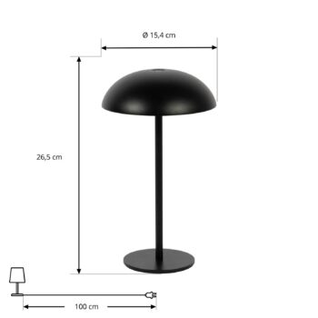 Nabíjateľná stolová lampa Arcchio LED Thenra, čierna, nástenný držiak