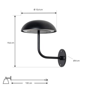 Nabíjateľná stolová lampa Arcchio LED Thenra, čierna, nástenný držiak