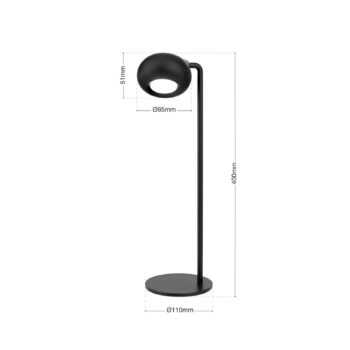 Nabíjateľná stolová lampa Kerby LED, čierna, výška 40 cm, oceľ/hliník