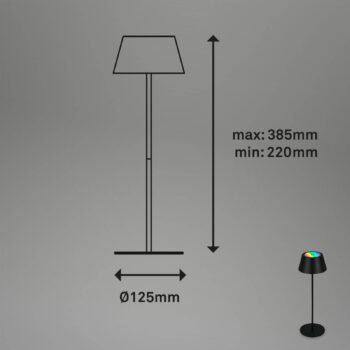 Nabíjateľná stolová lampa Kiki LED, čierna, IP44, 3 000 K, RGBW