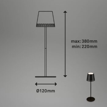 Nabíjateľná stolová lampa Kiki LED, čierna, IP44, 3 000K