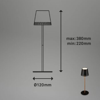 Nabíjateľná stolová lampa Kiki LED, čierna/zlatá, IP44, 3 000K