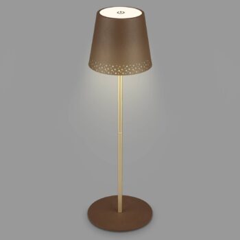 Nabíjateľná stolová lampa Kiki LED, hnedá/zlatá, IP44, 3 000K