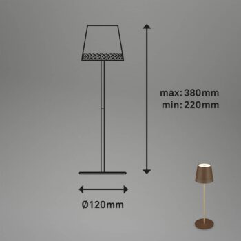 Nabíjateľná stolová lampa Kiki LED, hnedá/zlatá, IP44, 3 000K