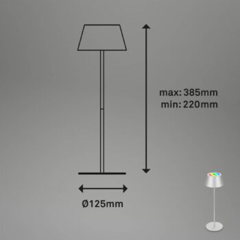 Nabíjateľná stolová lampa Kiki LED, matný chróm, IP44, 3 000 K, RGBW