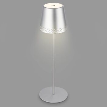 Nabíjateľná stolová lampa Kiki LED, matný chróm, IP44, 3 000 K