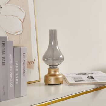 Nabíjateľná stolová lampa Lindby LED Maxentius so stmievačom zo skla