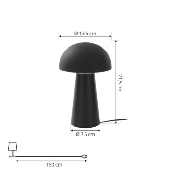 Nabíjateľná stolová lampa Lindby Zyre LED, čierna, IP44, dotykový stmievač
