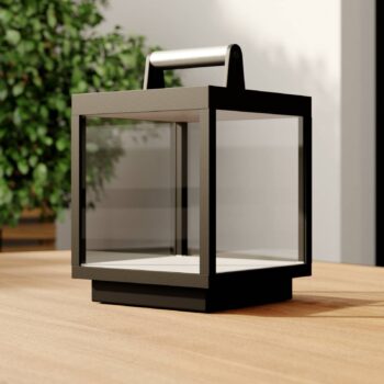 Nabíjateľná stolová lampa Lucande LED Cube, hliník, IP54, stmievateľná