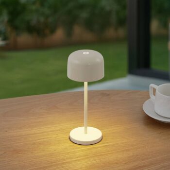 Nabíjateľná stolová lampa Lucande LED Quill, béžová, CCT, stmievateľná