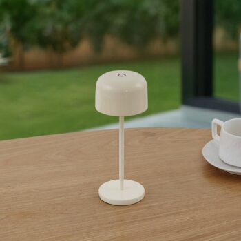 Nabíjateľná stolová lampa Lucande LED Quill, béžová, CCT, stmievateľná
