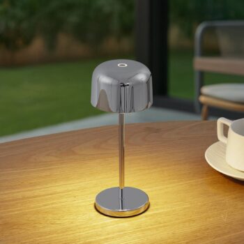 Nabíjateľná stolová lampa Lucande LED Quill, chróm, CCT, stmievateľná