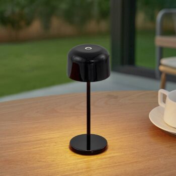 Nabíjateľná stolová lampa Lucande LED Quill, čierna, CCT, stmievateľná