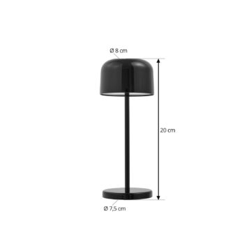 Nabíjateľná stolová lampa Lucande LED Quill, čierna, CCT, stmievateľná