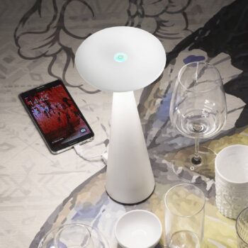 Nabíjateľná stolová lampa Zafferano Dama IP54 biela