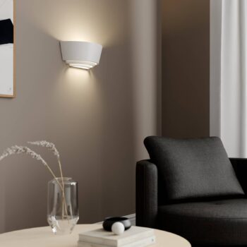 Nástenná lampa Azriel/biela/polkruh/3 stupne/sadra