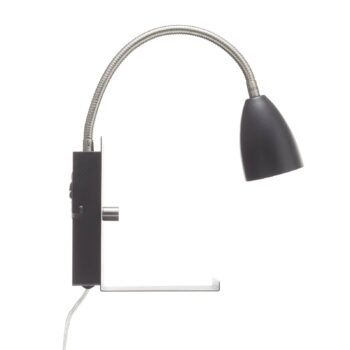 Nástenná lampa Logi s úložnou plochou, čierna