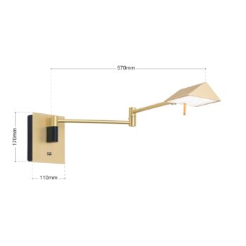 Nástenné LED svetlo Boston zásuvka USB, mosadzná