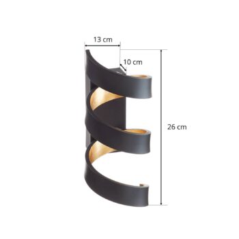 Nástenné LED svietidlo Helix, čierno-zlaté, 26 cm