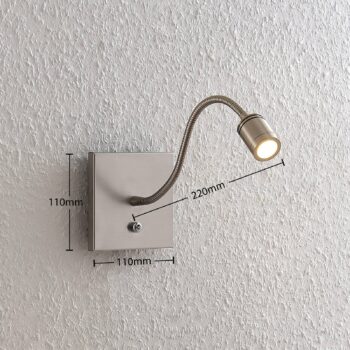 Nástenné LED svietidlo Lindby Legera, 11 cm, niklová farba, ohybné rameno