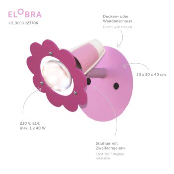 Nástenné bodové svietidlo Kvetina, ružové 1-pl.